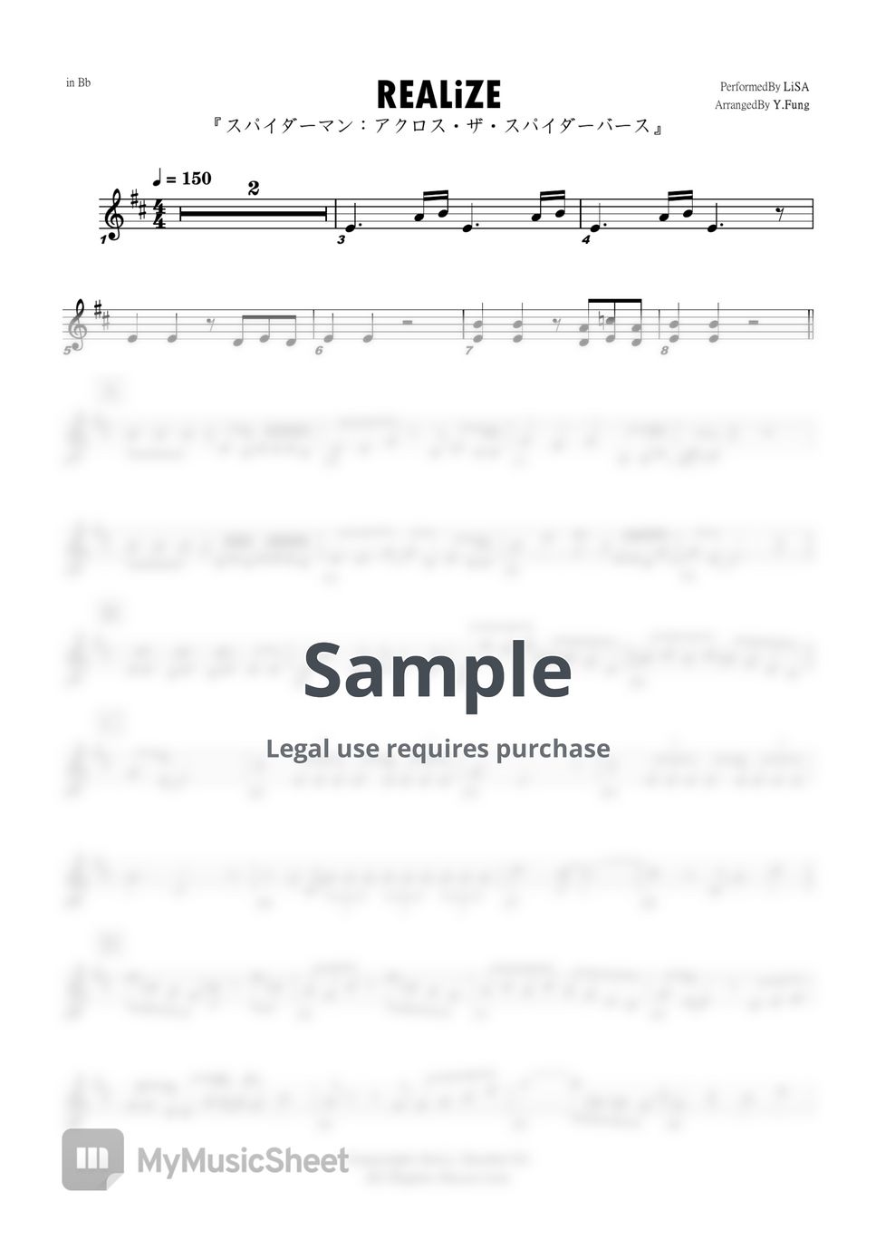 LiSA - REALiZE (C/ Bb/ F/ Eb Solo Sheet Music) by FungYip