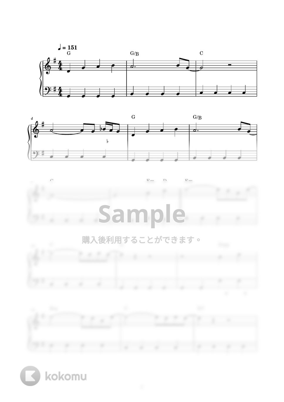 玉置浩二 - 田園 (ピアノ楽譜 / かんたん両手 / 歌詞付き / ドレミ付き / 初心者向き) by piano.tokyo