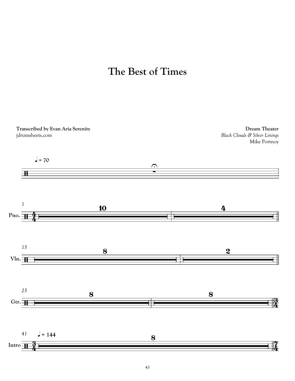 Dream Theater - The Best of Times by Jaslow Drum Sheets