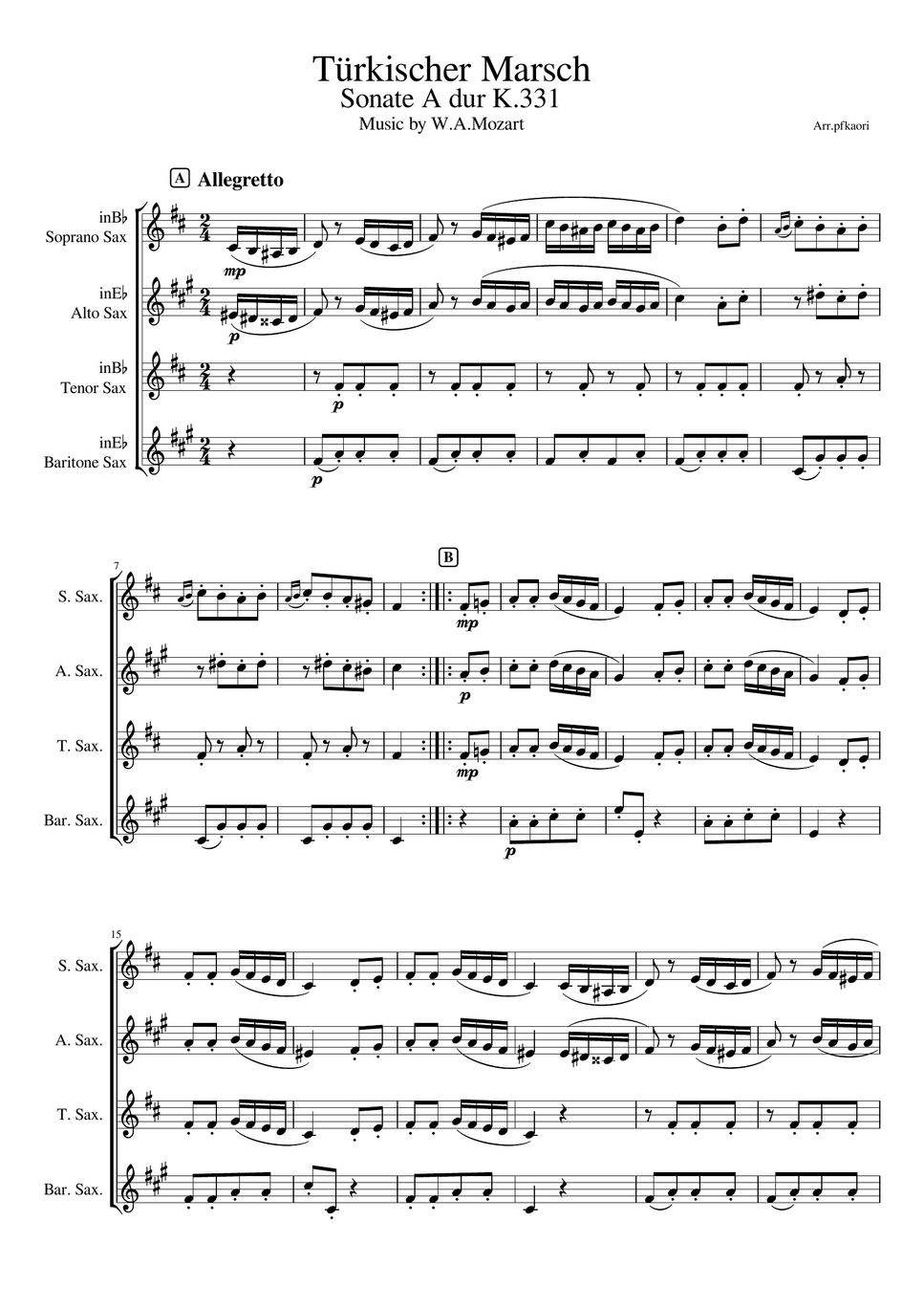 Mozart - Turkish March K.331 (Sax Quartetto/unaccompanied) by pfkaori