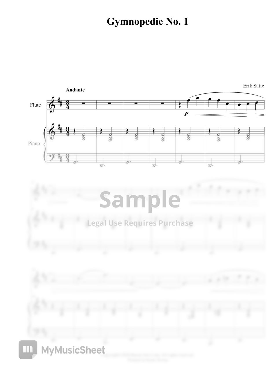 E. Satie Gymnopeide no.1(Flute Solo, Piano) (Flute Solo) Sheet by