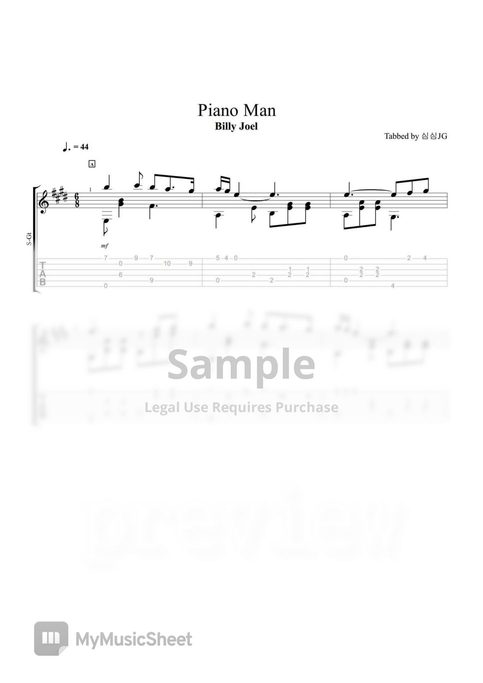 Billy Joel - Piano Man 피아노맨 Sheets by 심심JG