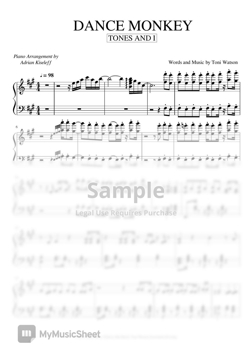 Tones and I Dance Monkey (For Piano Solo) Sheet by Adrian Kiseleff
