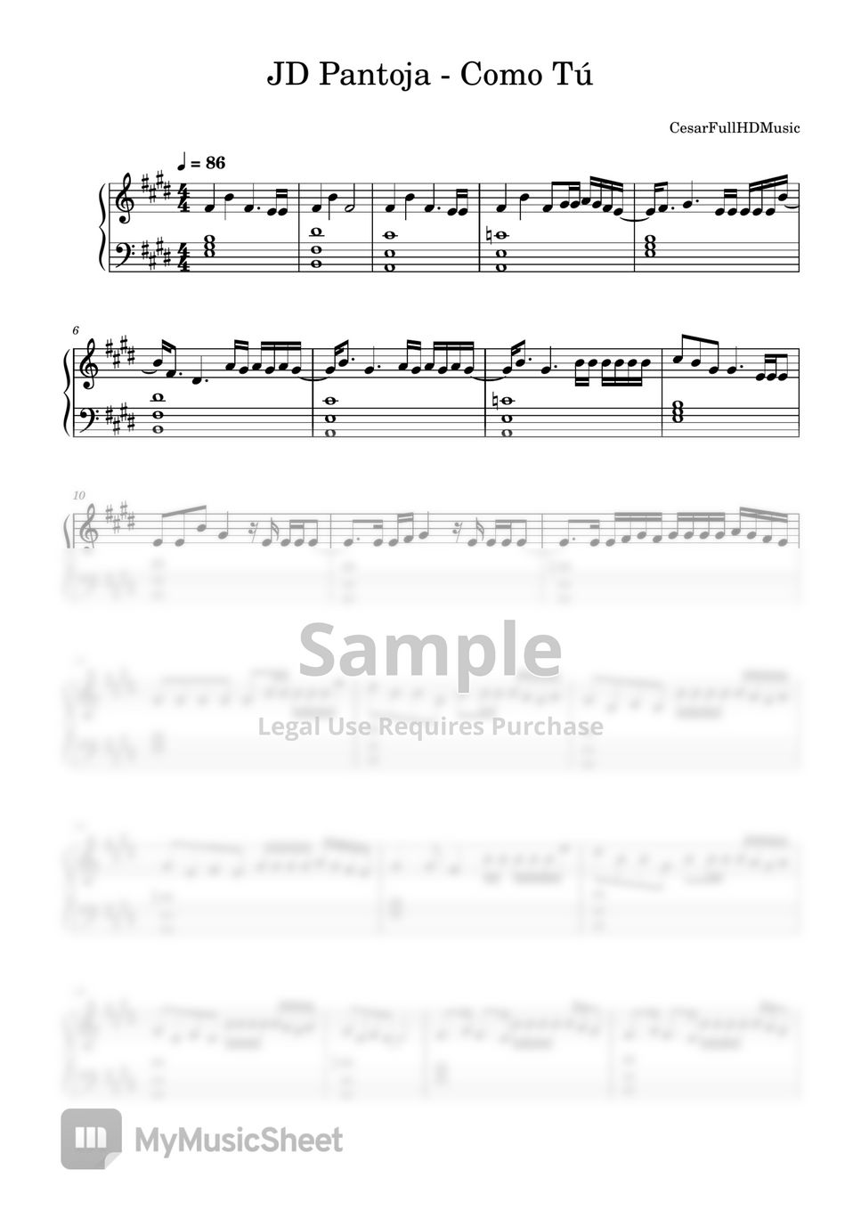 JD Pantoja Como Tú Sheets
