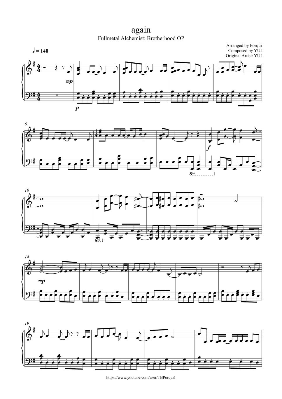 Fullmetal Alchemist Brotherhood OP 1 again 악보