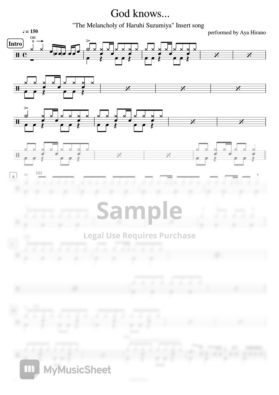 Aya Hirano - God knows...( ''The Melancholy of Haruhi Suzumiya'' Insert song) by Cookai's J-pop Drum sheet music!!!