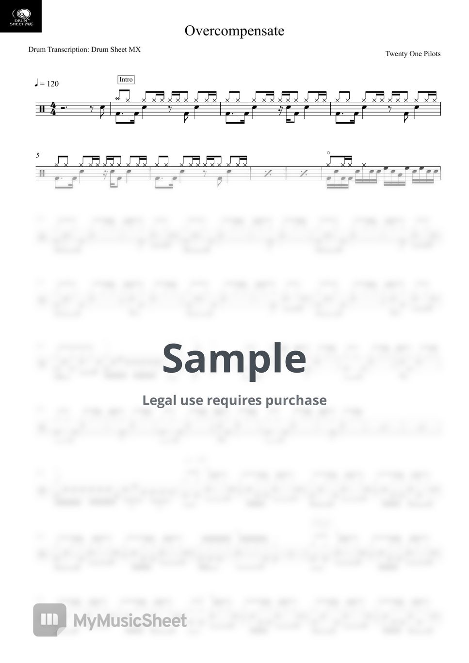 Twenty One Pilots - Overcompensate by Drum Transcription: Drum Sheet MX