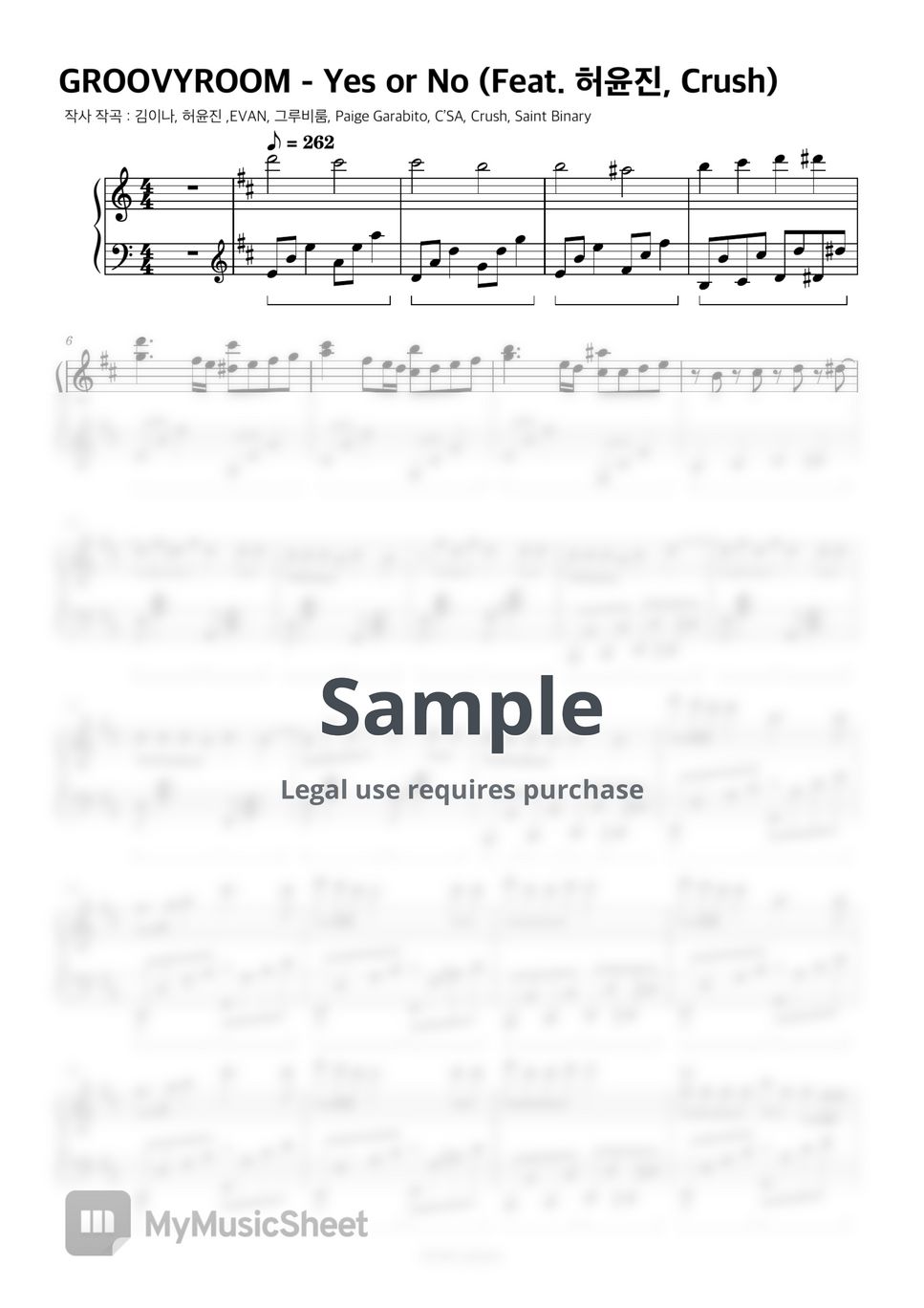 GROOVYROOM Yes or No (Feat. 허윤진 of LE SSERAFIM, Crush) Sheet Music by