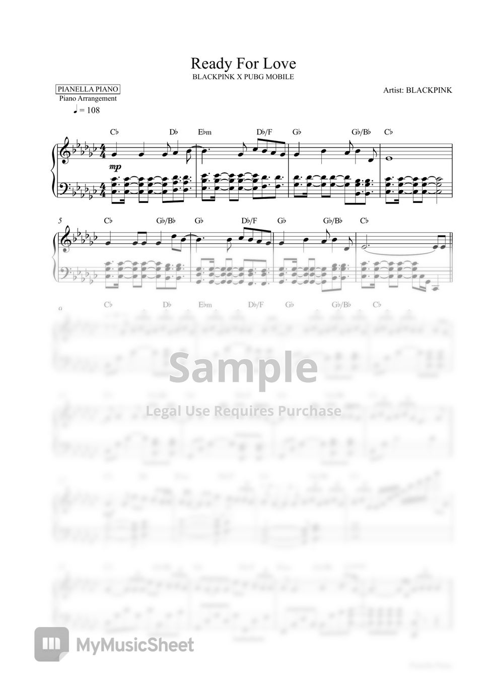 BLACKPINK X PUBGM - Ready For Love (2 PDF in Original Key Gb Major + Easier Key G Major) by Pianella Piano