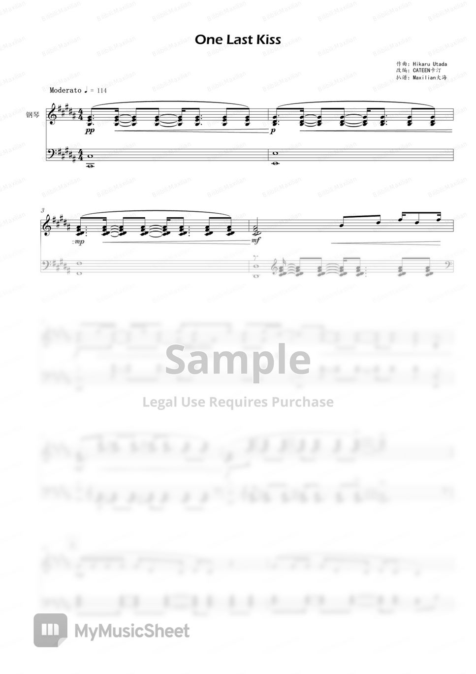 宇多田光 - One Last Kiss (One Last Kiss/卡汀Cateen/钢琴独奏) by Maxilian大海