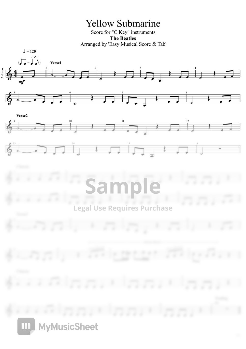 The Beatles Yellow Submarine (Score for "C Key" instruments) 악보 by EMST