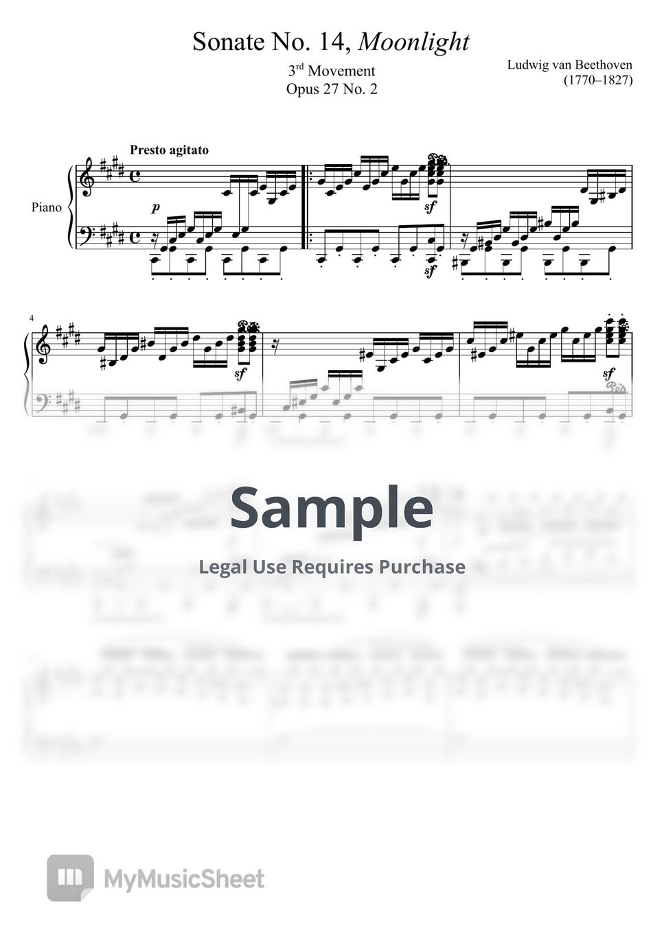 Ludwing Van Beethoven - Moonlight Sonata No 14 (piano) by Sheet Music For String