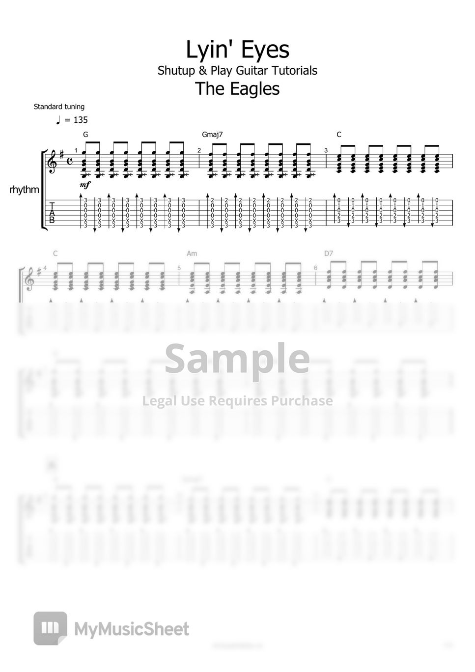 The Eagles Lyin Eyes Sheets By Shutup And Play Guitar Tutorials
