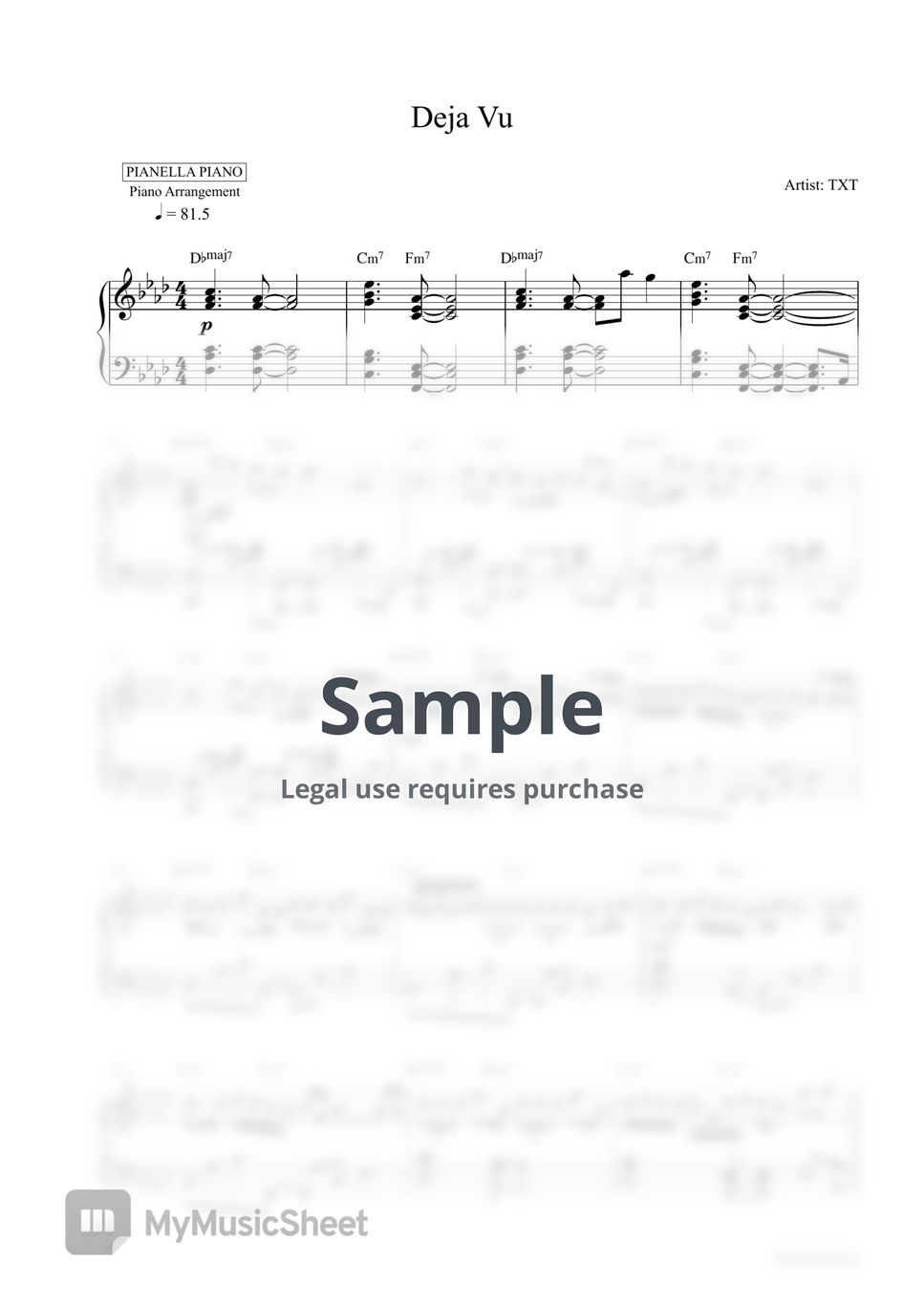 TXT - Deja Vu (Piano Sheet) by Pianella Piano