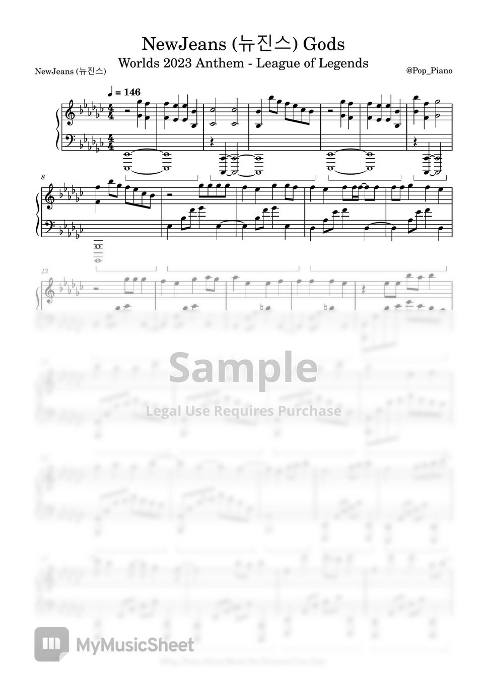 Gods – NewJeans (League of Legends Worlds 2023 Anthem) Sheet music for  Piano (Solo)