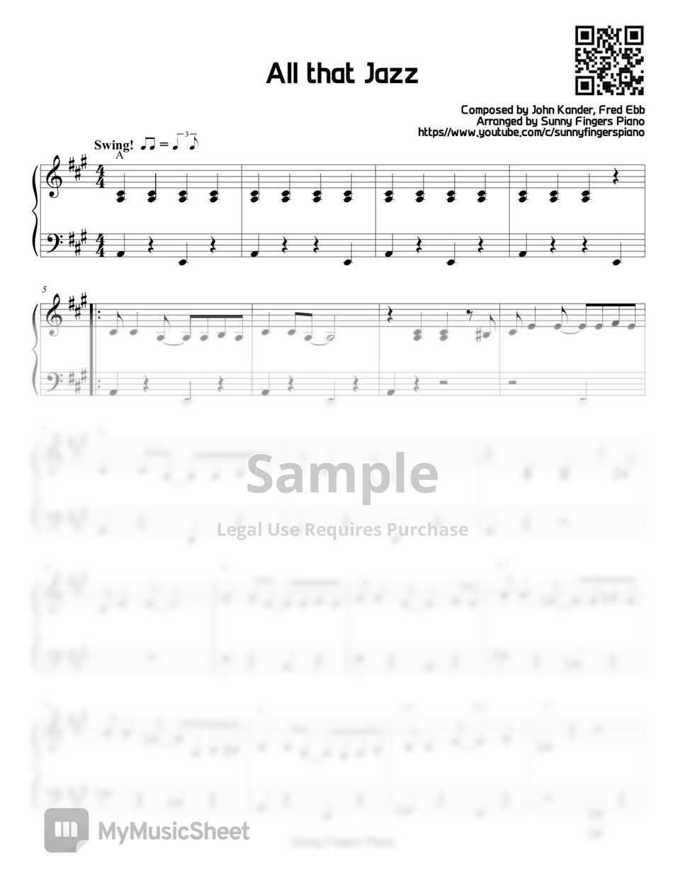 John Kander, Fred Ebb All that Jazz (easy ver.) Sheets by Sunny