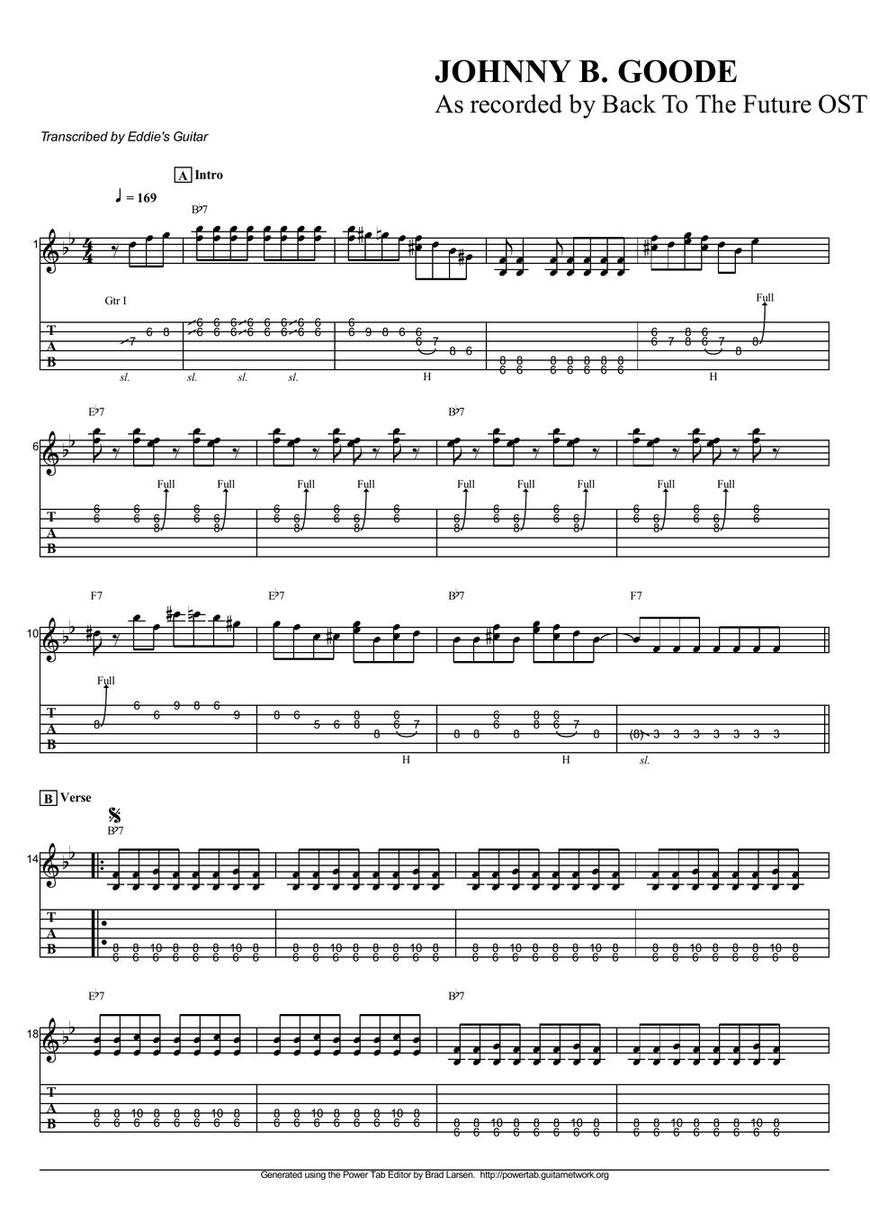 Back To The Future OST - Johnny B. Goode Sheet