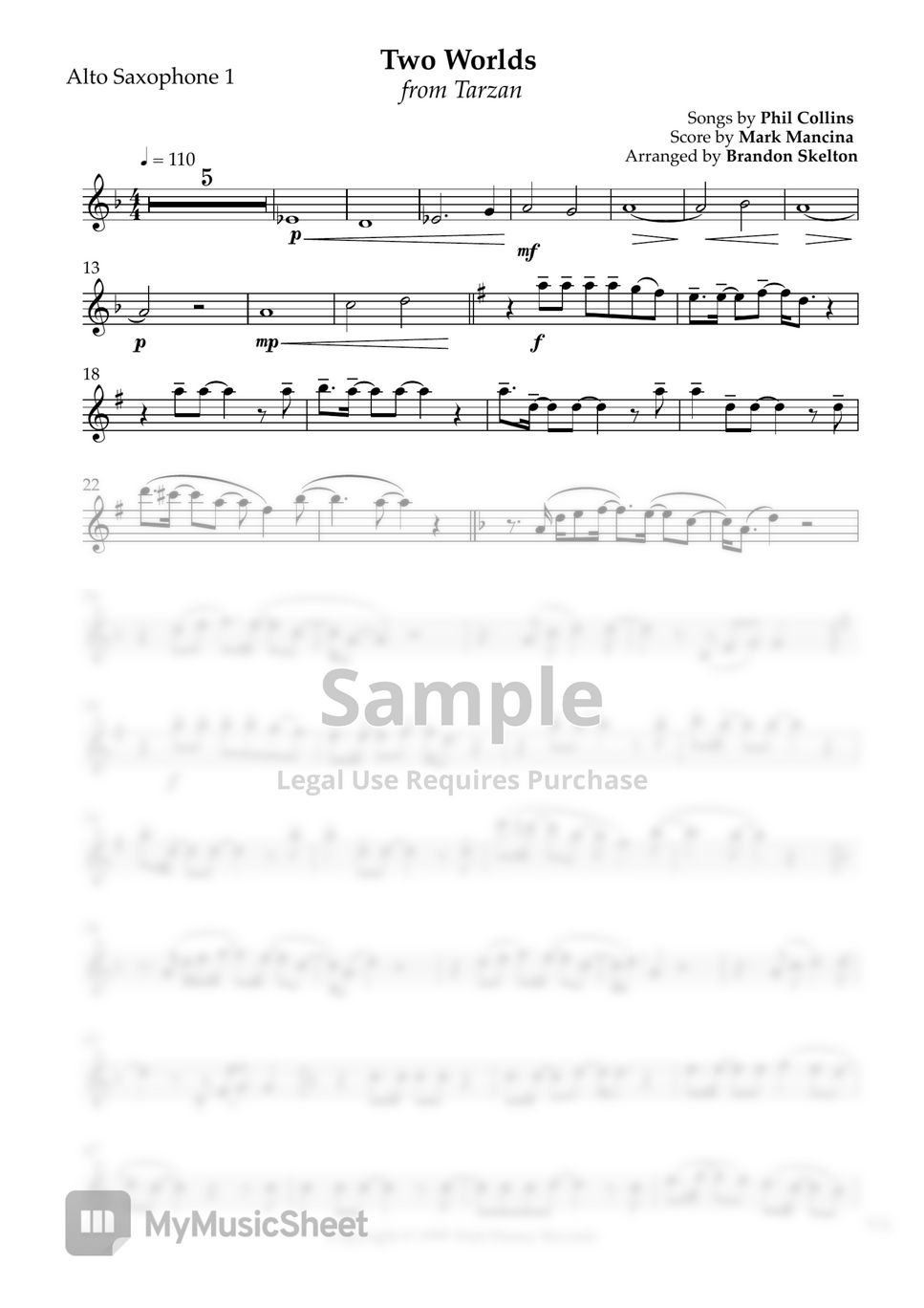 Phil Collins Two Worlds (Alto Saxophone Solo) Sheets by Brandon Skelton