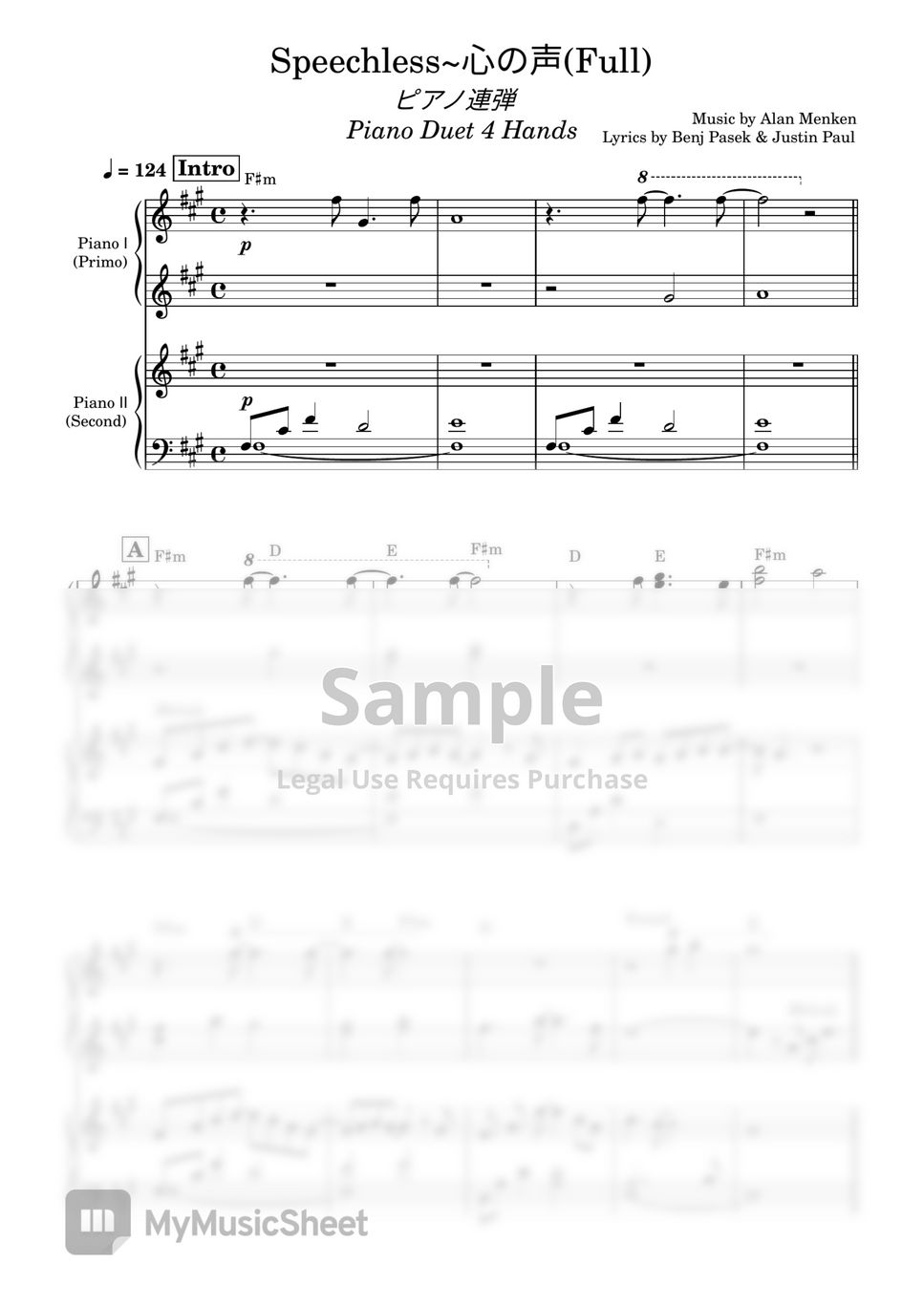 Naomi Scott - Speechless (Piano Duet 4 Hands) Sheet Music by