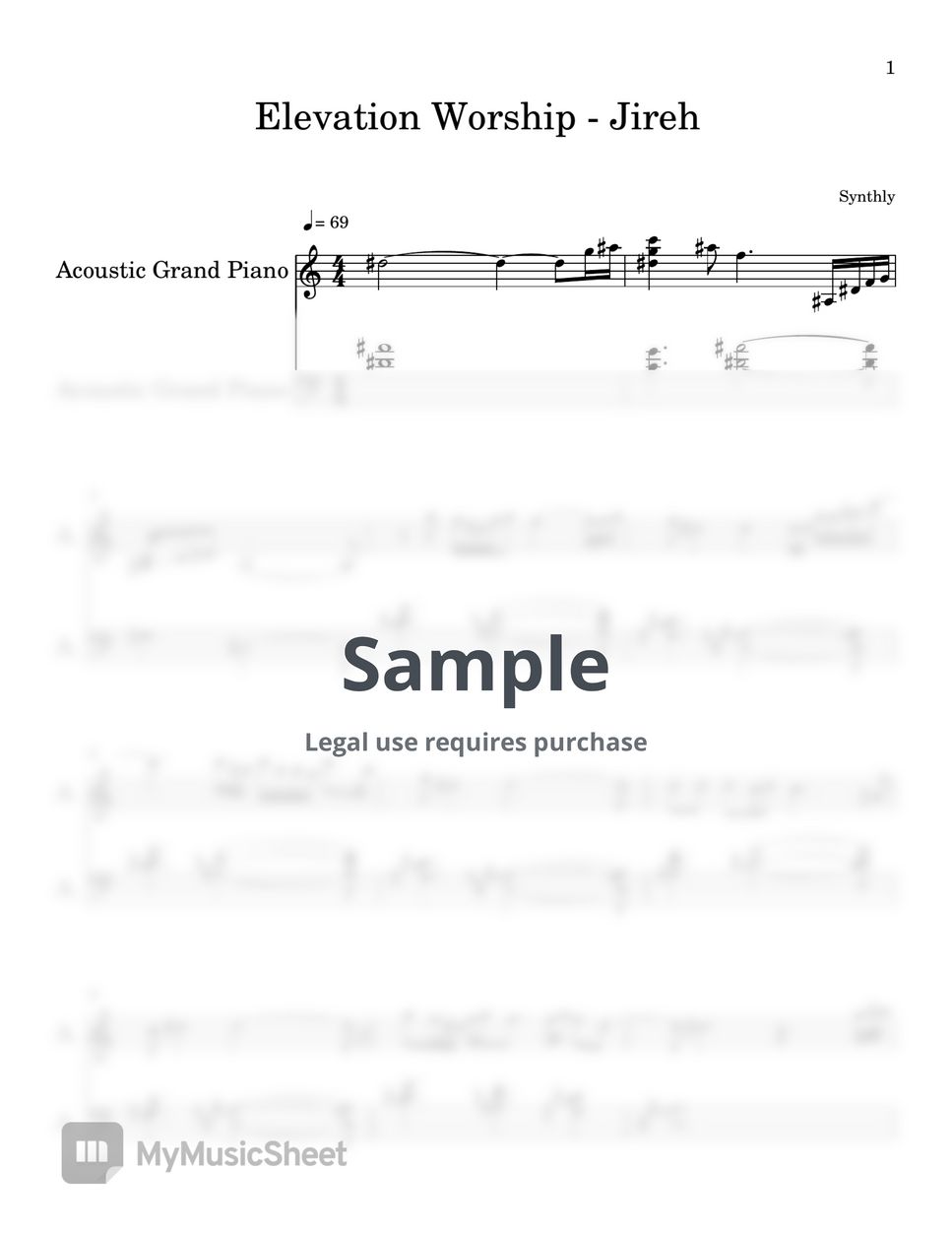 Elevation Worship - Jireh (EASY PIANO SHEET) by Synthly
