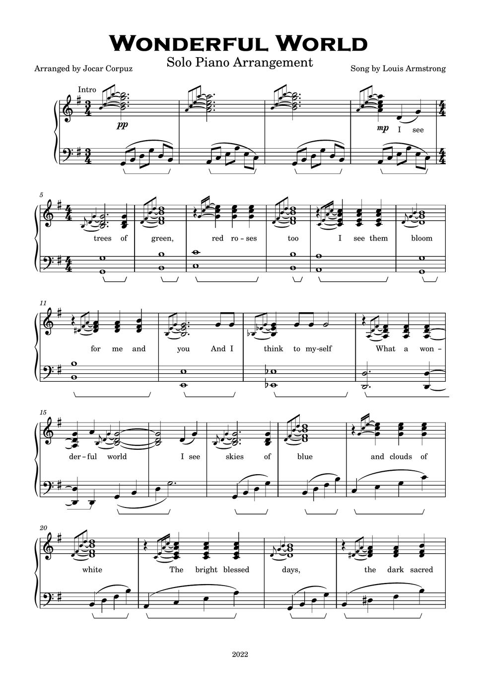 Louis Armstrong What a Wonderful World Sheets by Jocar Corpuz