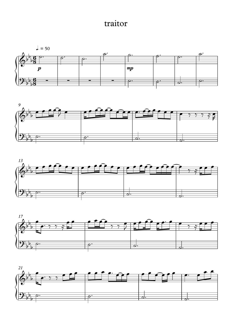 Olivia Rodrigo - traitor (Easy Version) Sheets by C Piano