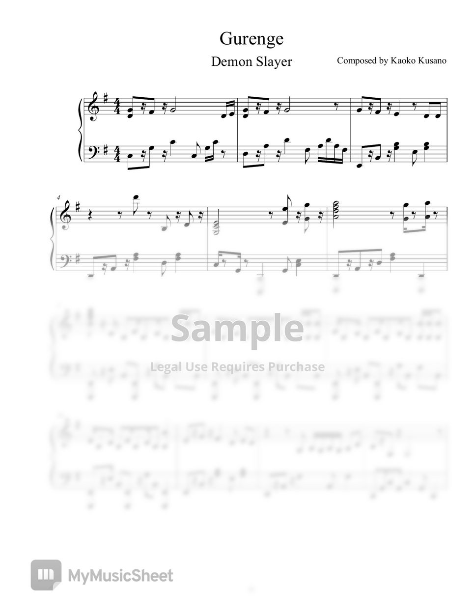 LiSA Demon Slayer Gurenge Sheets by Potter Jayan Piano