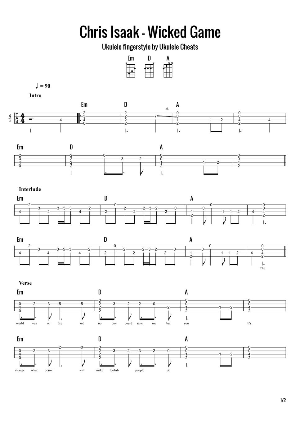 Chris Isaak. Wicked game ukulele  Guitar chords for songs, Ukulele, Lyrics  and chords