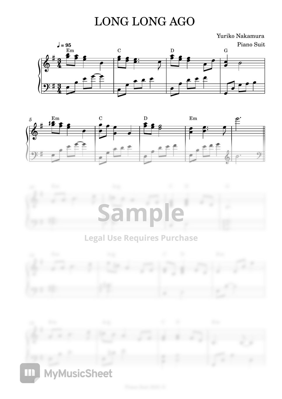 Yuriko Nakamura Long Long Ago 악보 by Piano Suit