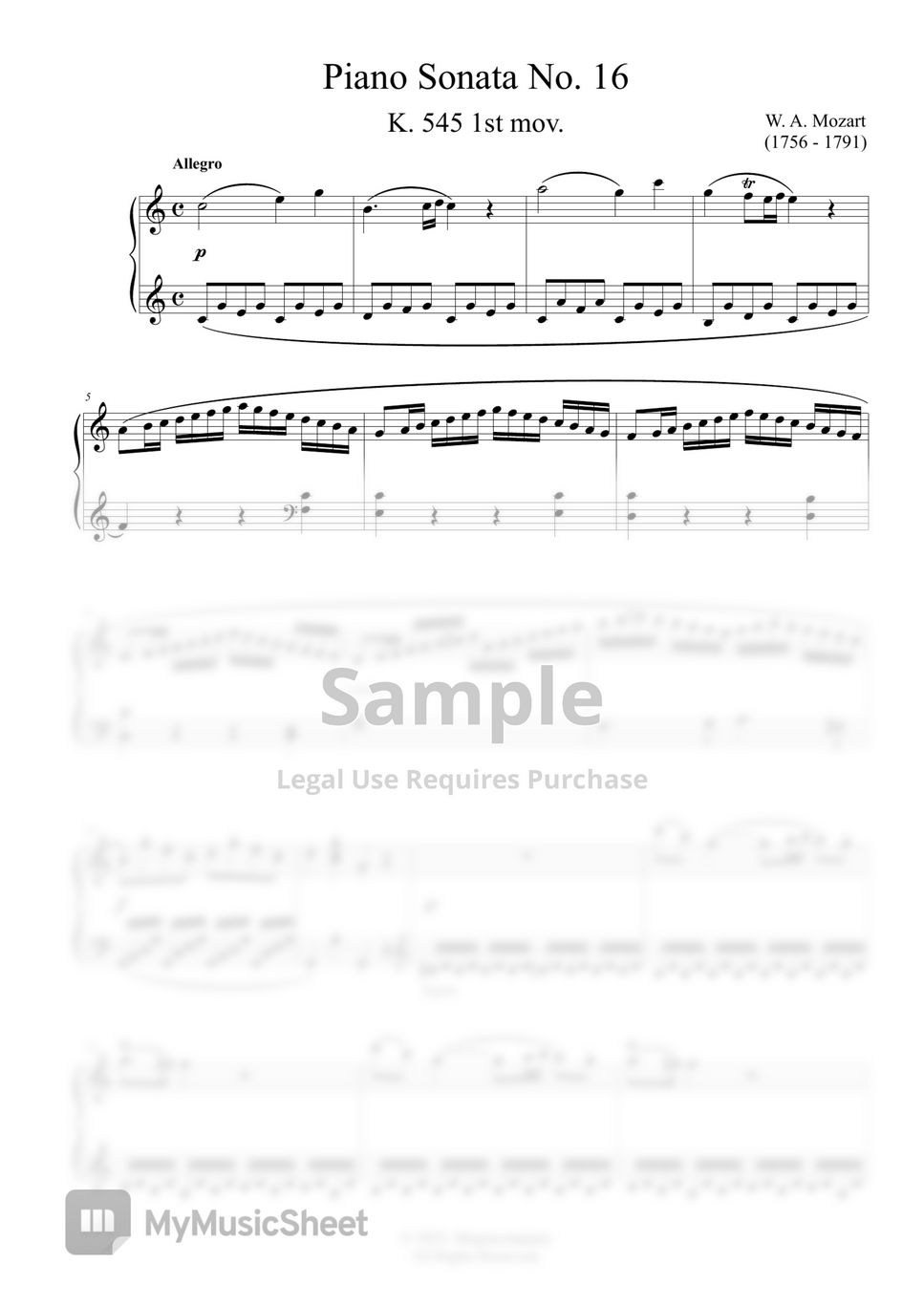 W.A.Mozart - Mozart Piano Sonata No.16 by MyMusicSheet Official