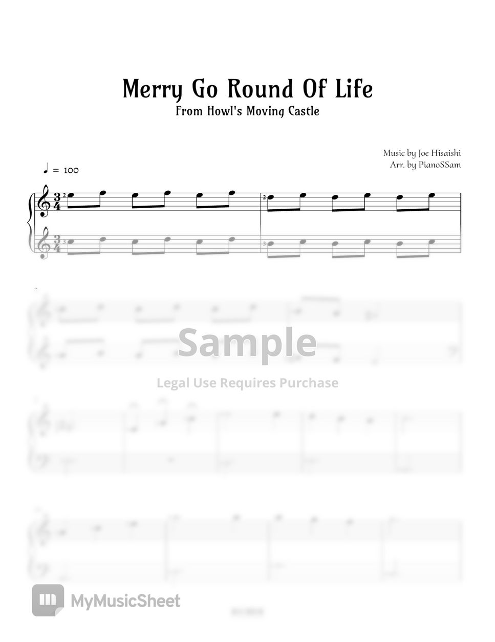 Joe Hisaishi - [Easy] Merry go round of life-人生のメリーゴーランド (인생의 회전목마) | Piano Arrangement (하울의 움직이는 성) by PianoSSam