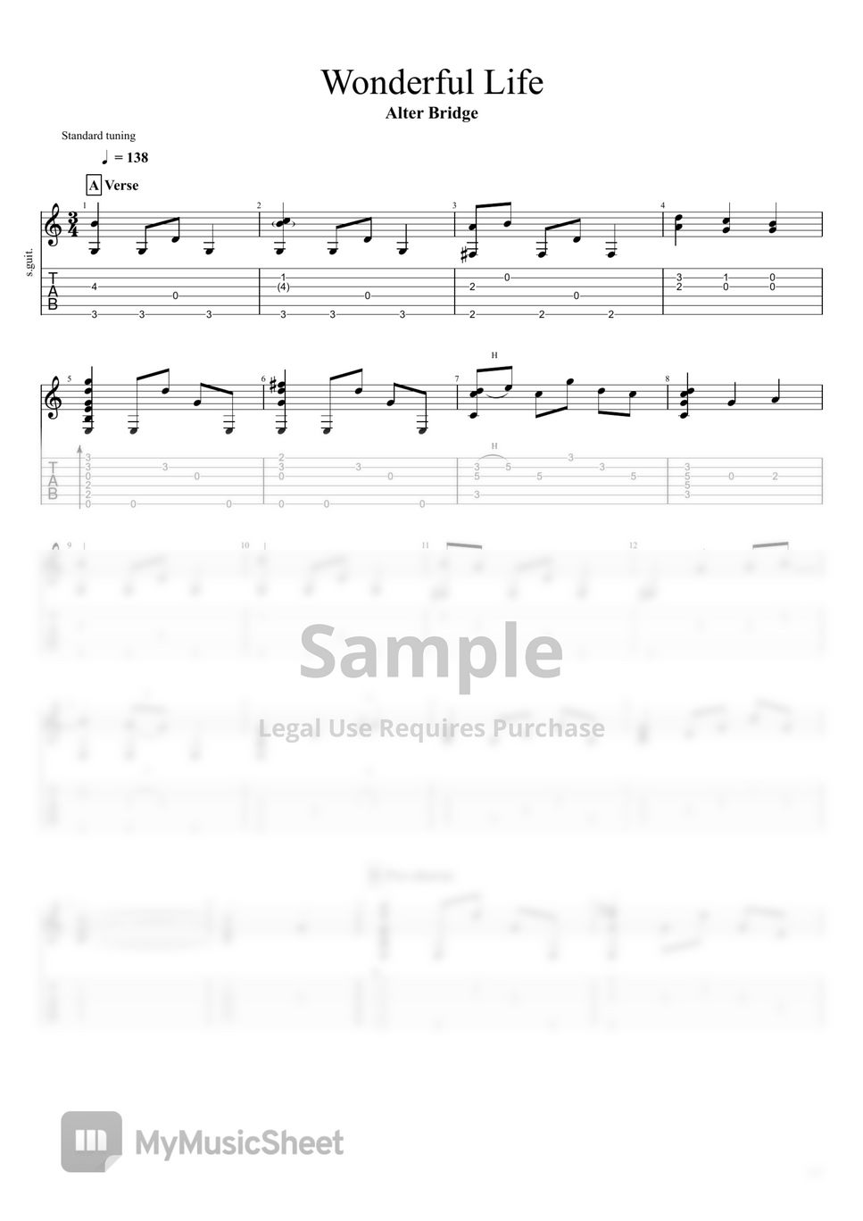 Alter Bridge Wonderful Life (Fingerstyle) Sheets by ToraPlaysGuitar