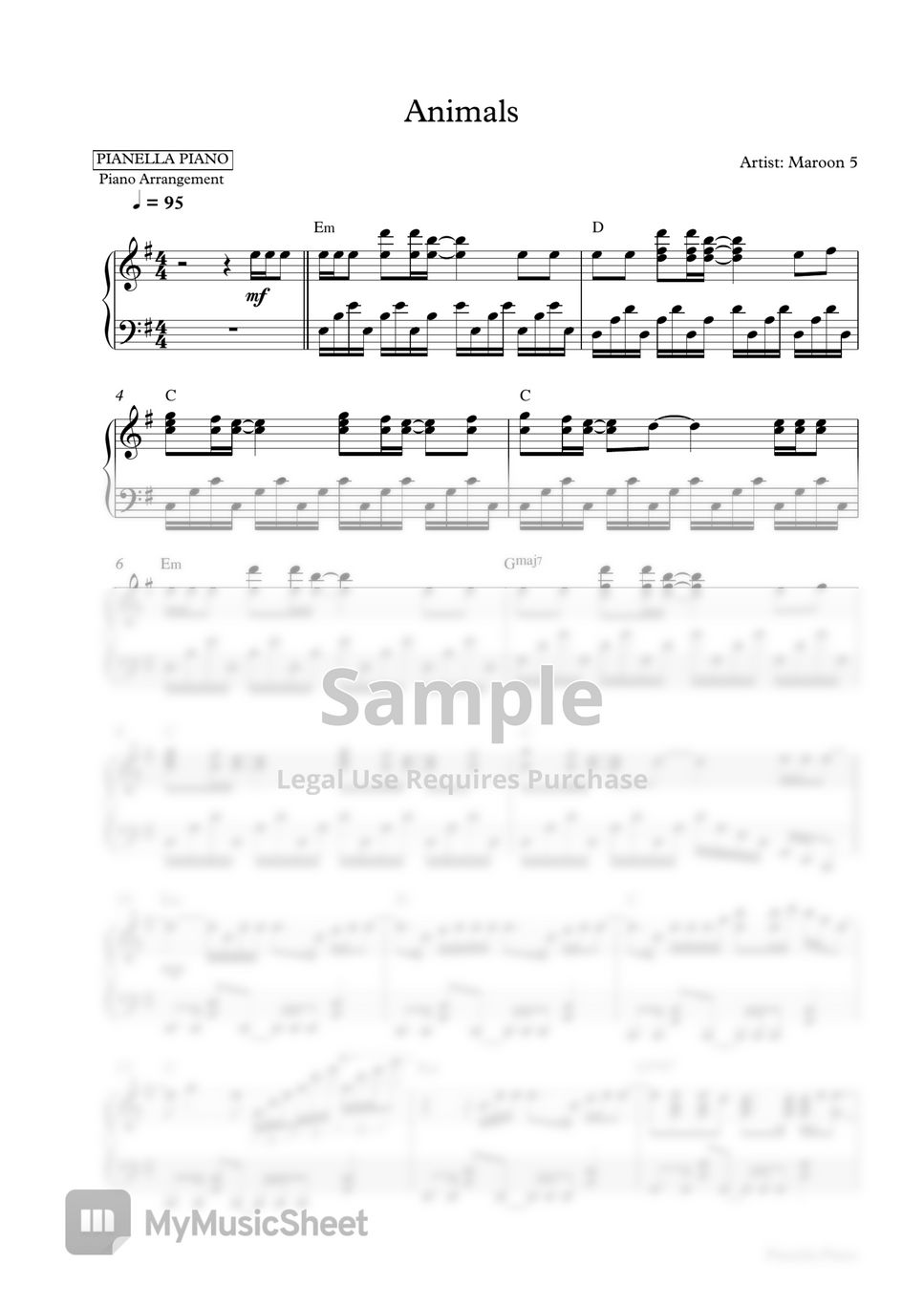 Maroon 5 - Animals (Piano Sheet) by Pianella Piano