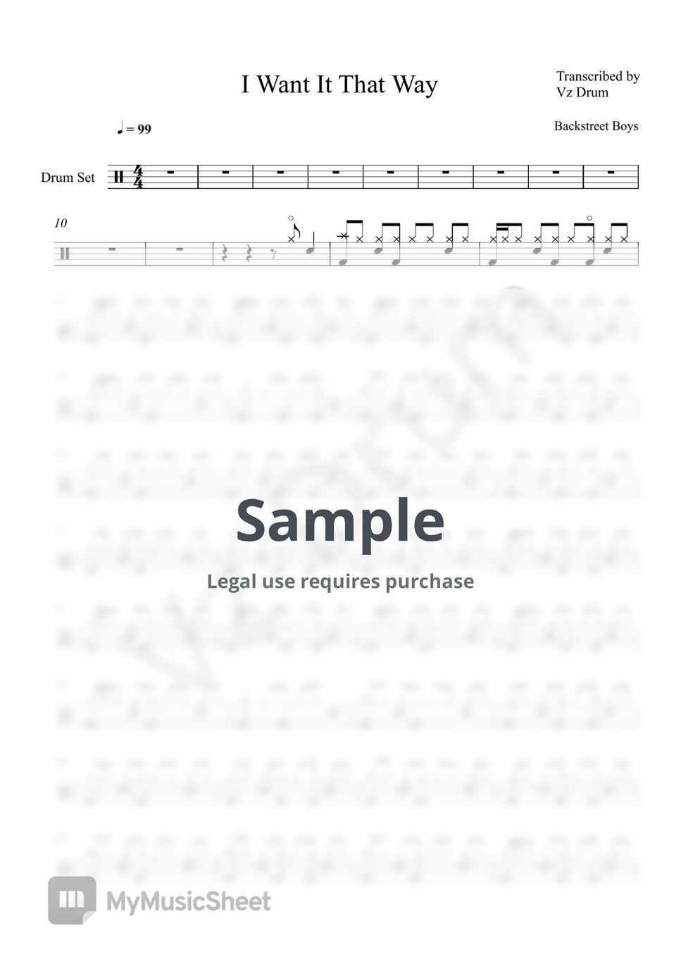 Backstreet Boys - I Want It That Way Sheets by Vz Drum