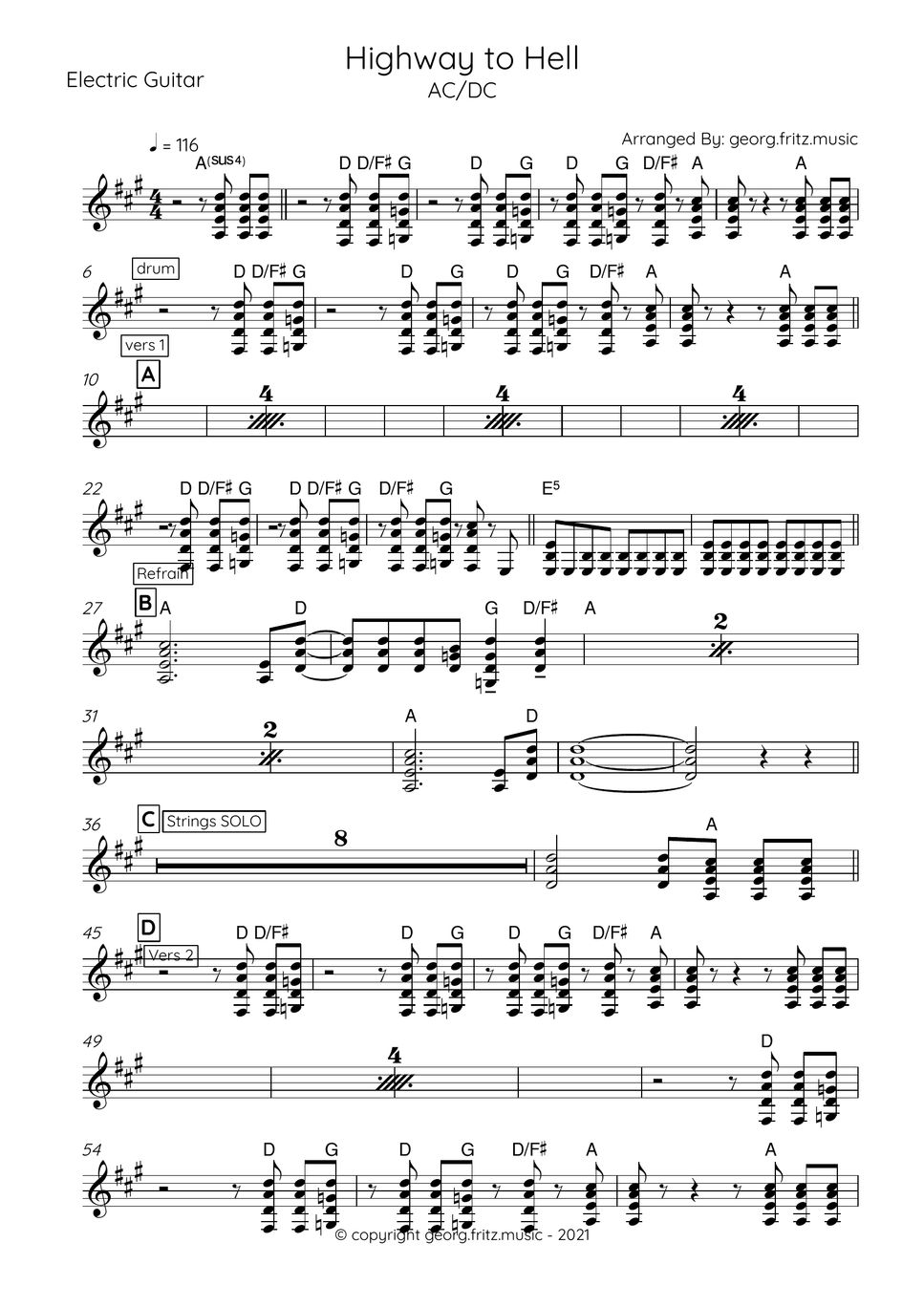 AC/DC Highway to Hell (guitar) Sheets by