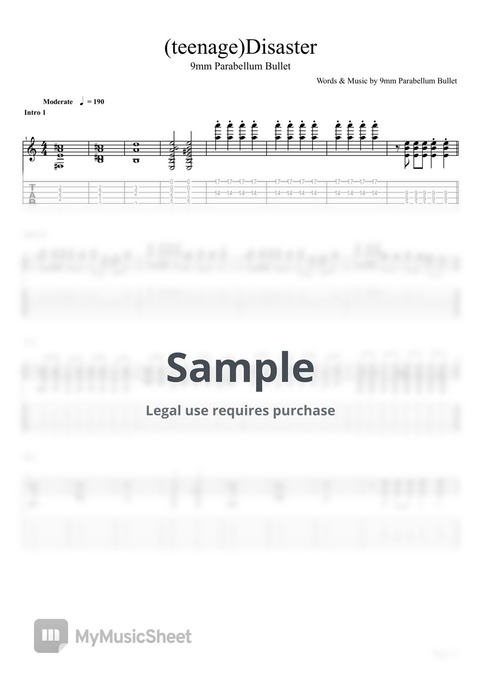 9mm Parabellum Bullet - (teenage)Disaster【guitar TAB/lead part】 Tab ...