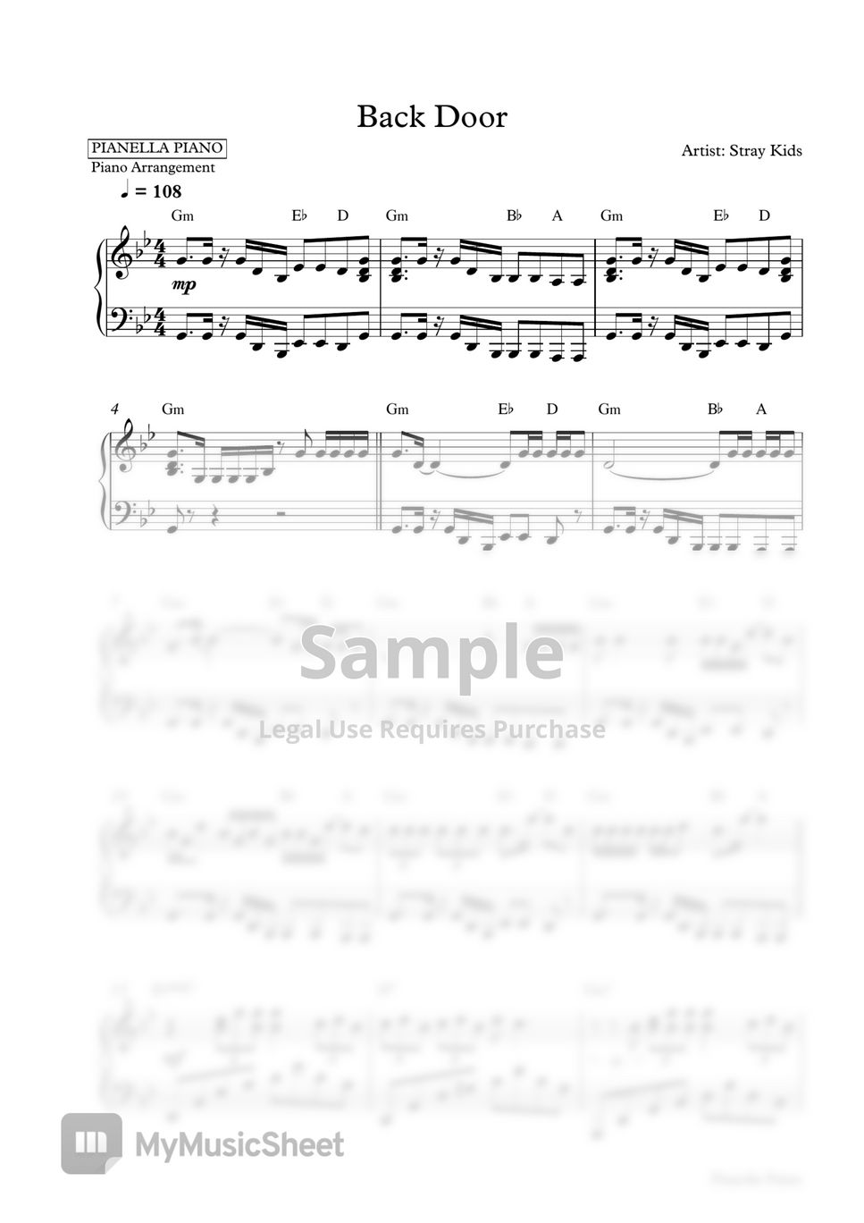 Stray Kids - Back Door (Piano Sheet) by Pianella Piano