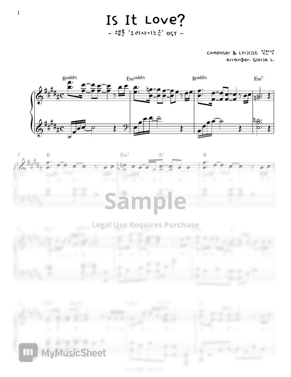 Pit A Pet - Is It Love? (우리사이느은 OST) Piano Sheet by. Gloria L.