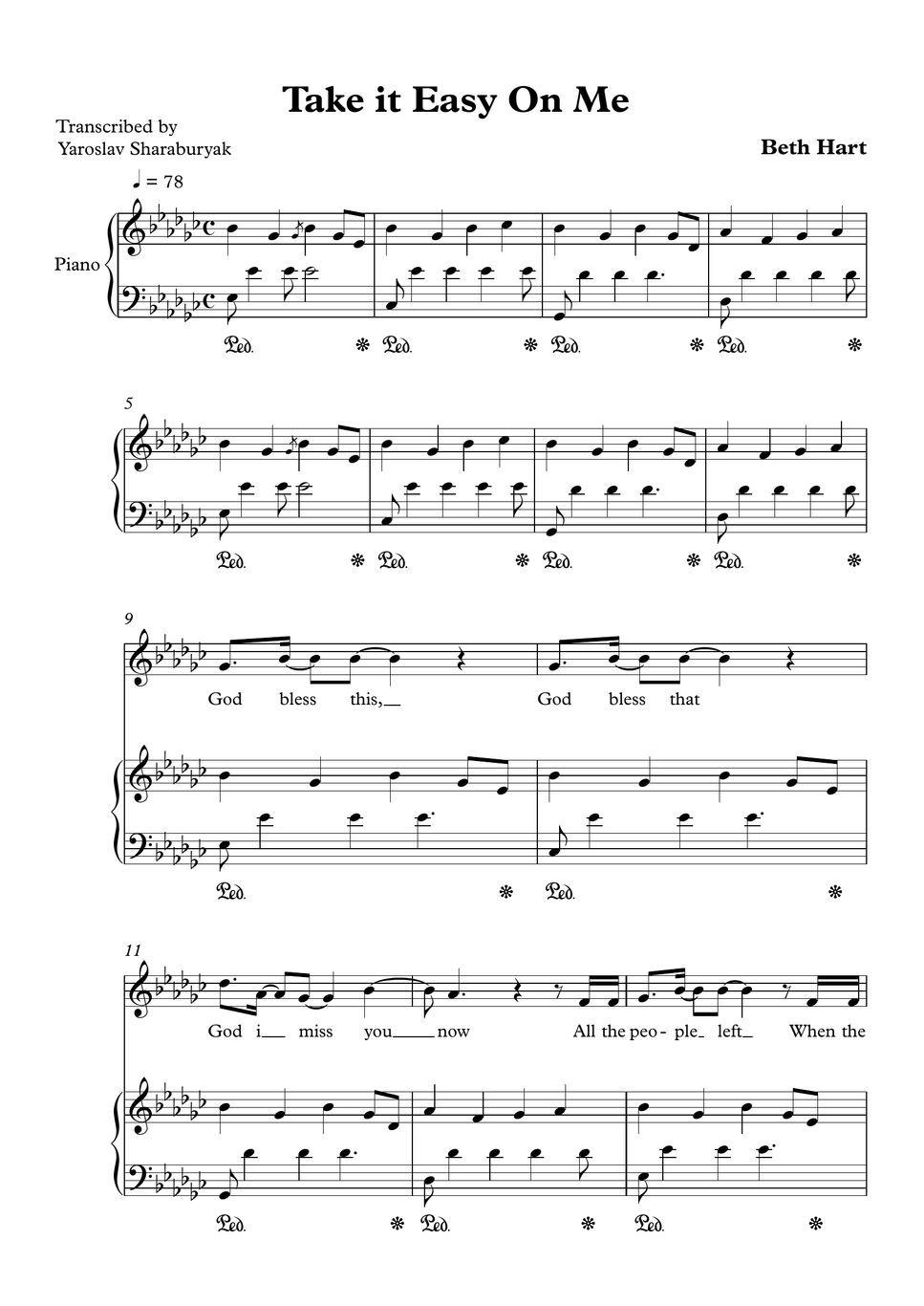 Beth hart take it easy on me sheet by yaroslav sharaburyak