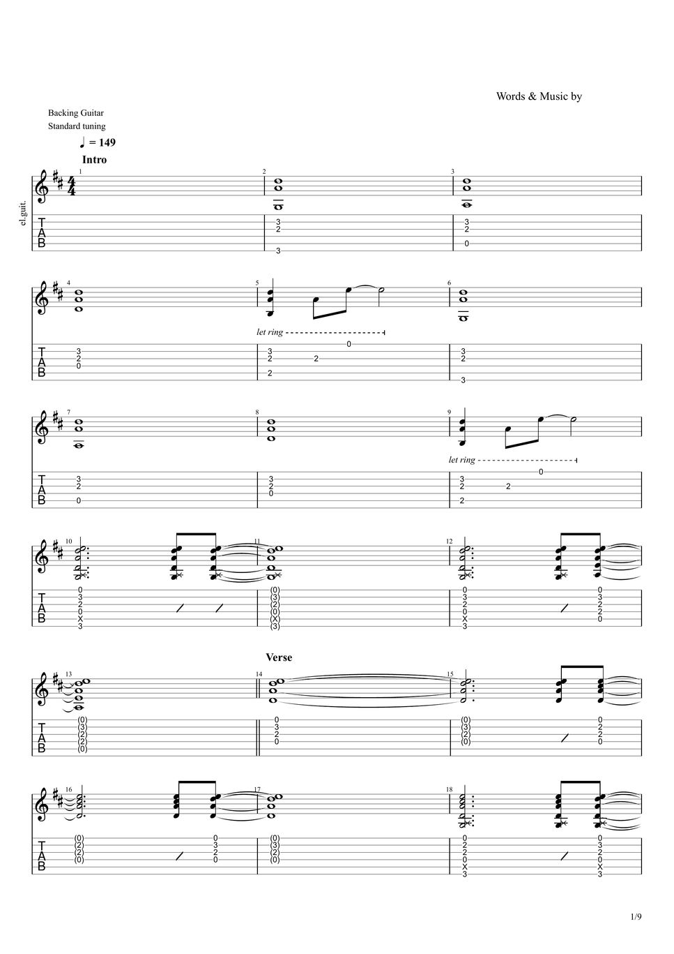 結束バンド 転がる岩、君に朝が降る (ぼっち・ざ・ろっく！/Gt.喜多郁代Part) 楽譜 by キリギリス