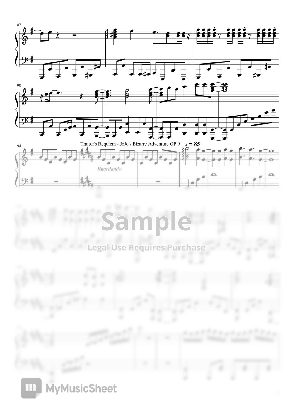 Traitor's Requiem - Jojo's Bizarre Adventure OP 9 Sheet music for Piano  (Solo)