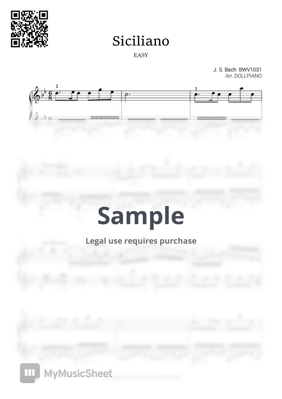 바흐 - 시칠리아노 (쉬운 버전, 4개악보) by DOLLPIANO