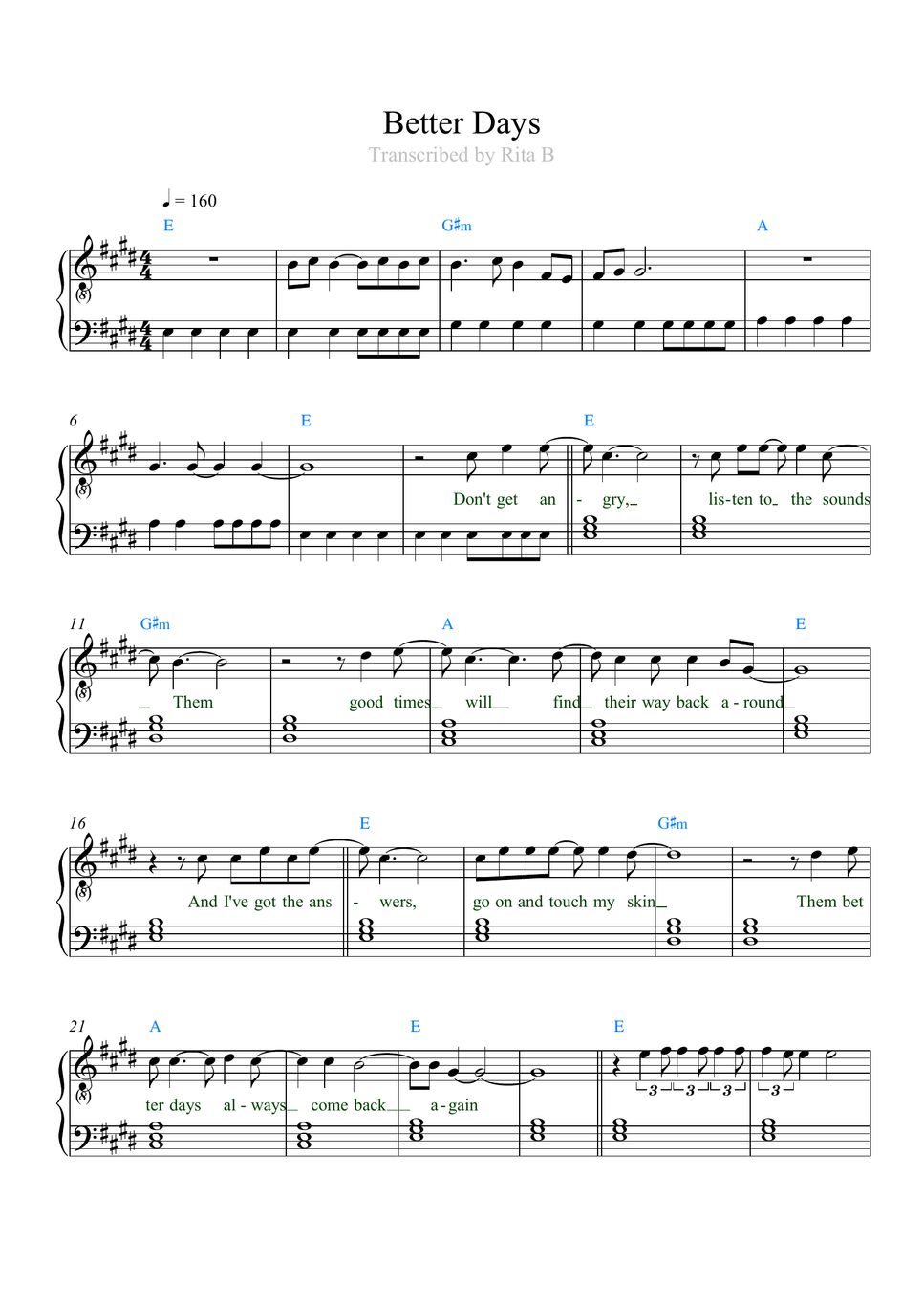 Zach bryan better days easy version with lyrics and chords sheet