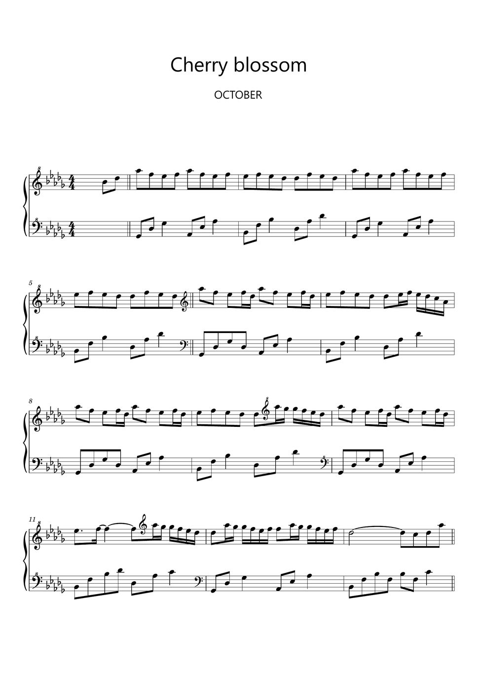 악토버 (OCTOBER) - Cherry Blossom (Sheet Music, MIDI,) Sheets By Sayu