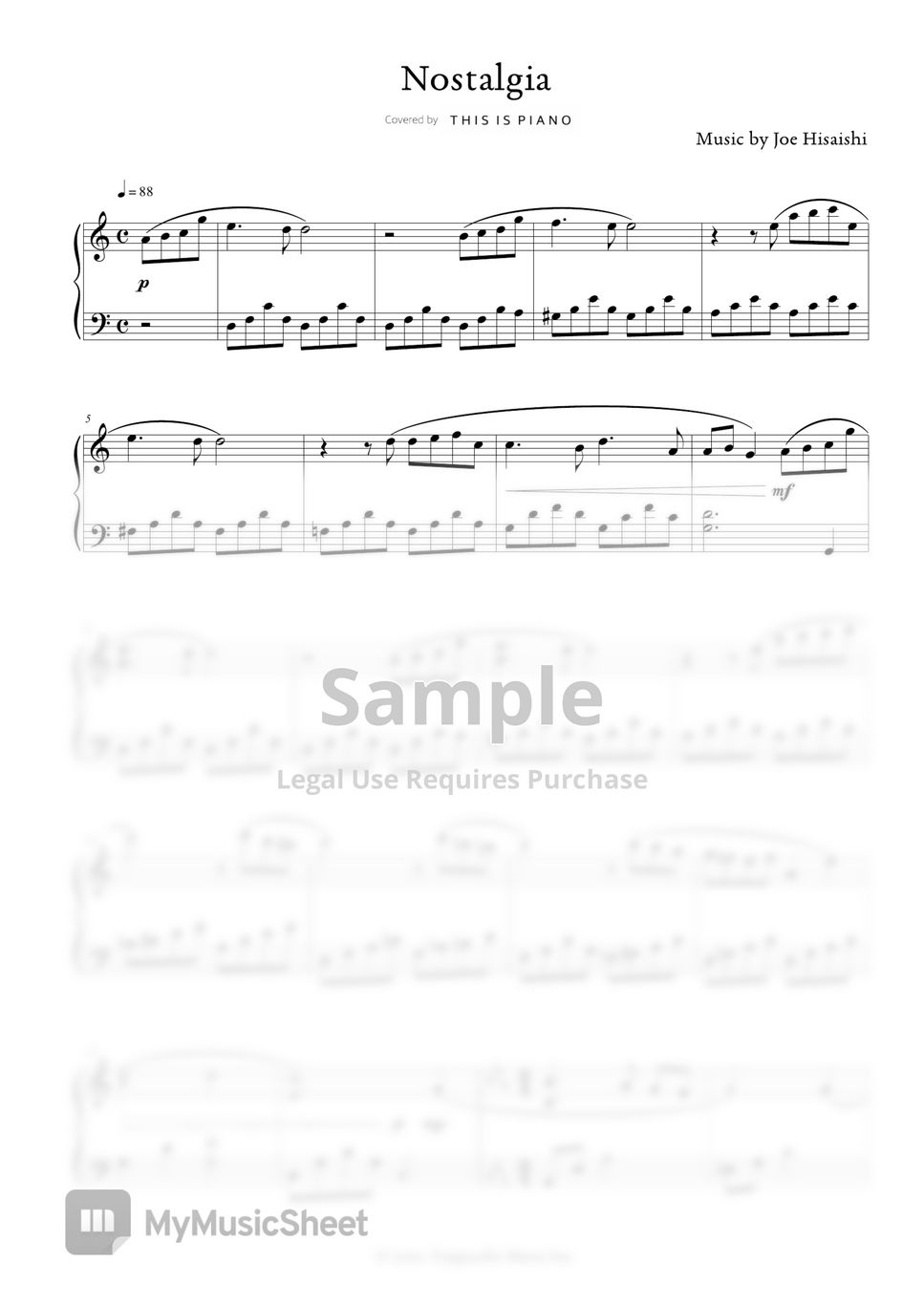 Joe Hisaishi - Nostalgia (Easy Version) by THIS IS PIANO