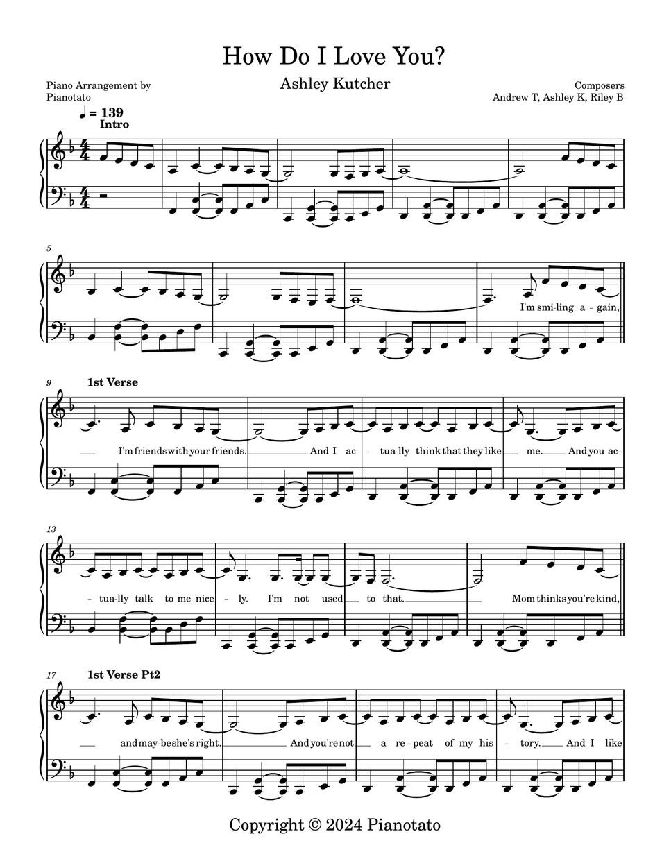 Ashley Kutcher How Do I Love You Sheets By Pianotato