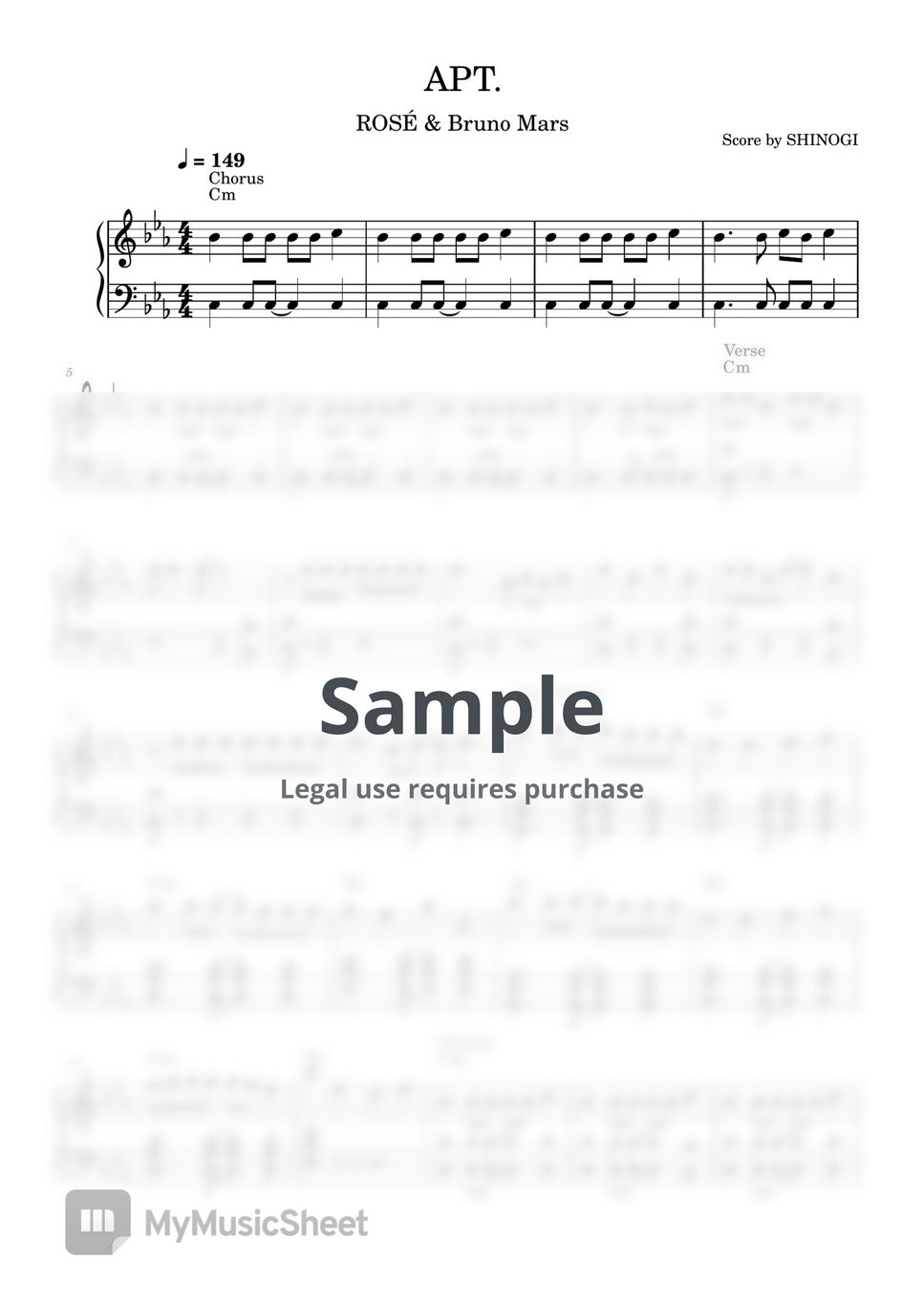 Ros bruno mars apt sheets by shinogi simple piano