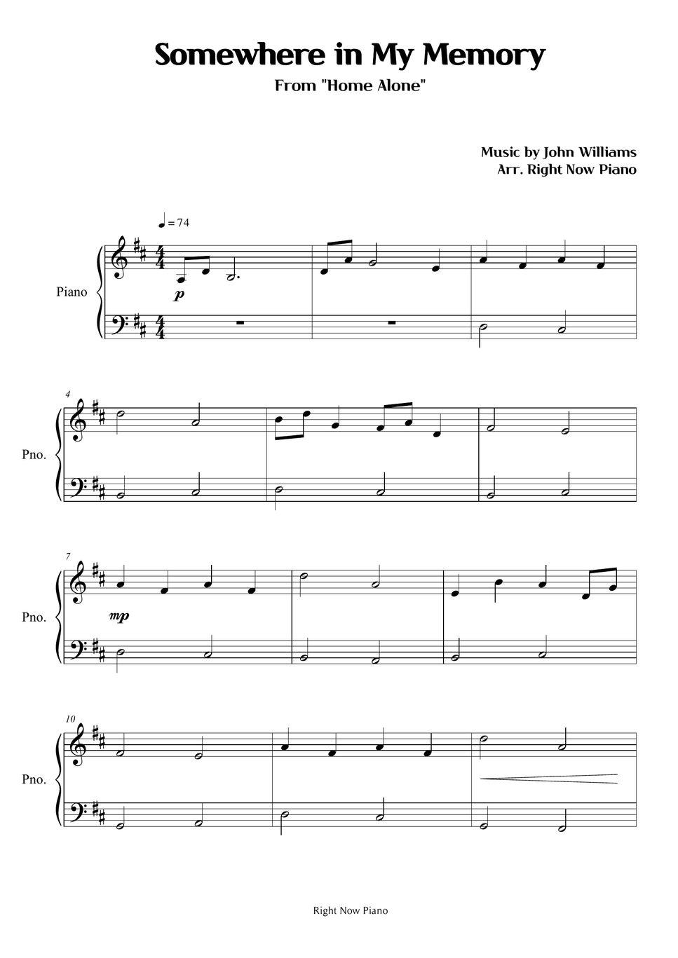 Home alone somewhere in my memory sheet by right now piano