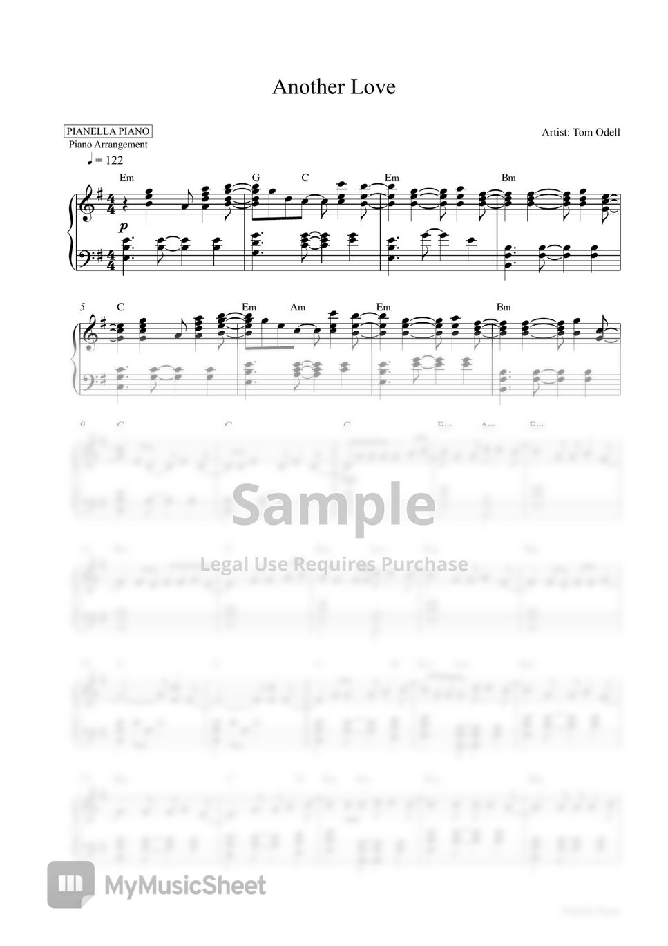 Another love – Tom Odell [EASY SOLO PIANO] Sheet music for Piano (Solo)