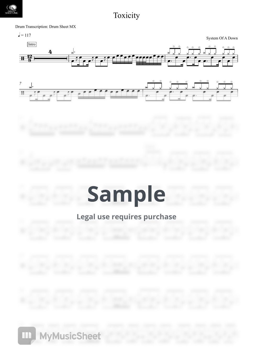 System Of A Down - Toxicity by Drum Transcription: Drum Sheet MX